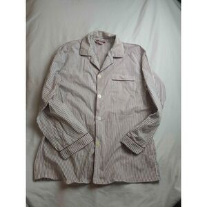Manhattan Pajama Shirt‎ Mens Medium Red White Striped Button Up Sleep Lounge Top